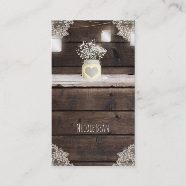 Rustic Barn Wood, Lace & Mason Jars Southern Charm Business Card (Front)