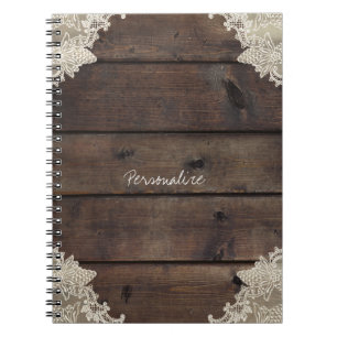 Rustic Barn Wood & Lace Romantic Elegant Custom Spiral Notebook