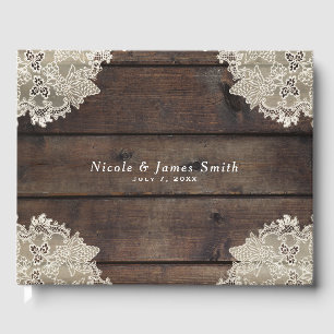 Rustic Barn Wood & Lace Romantic Elegant Wedding Guest Book