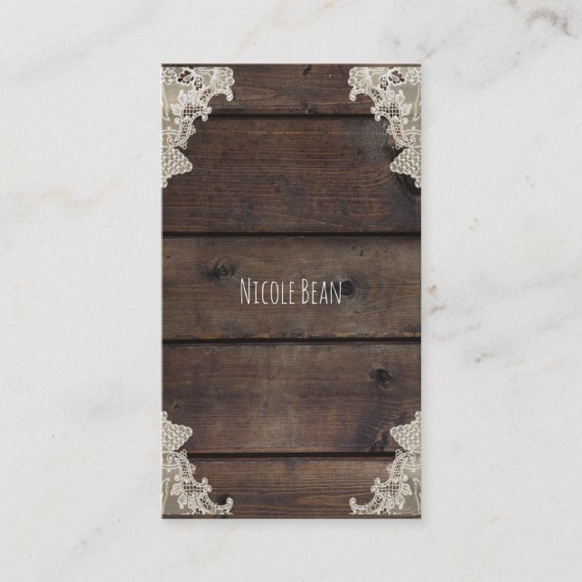 Rustic Barn Wood & Lace Romantic Southern Charm Business Card (Front)