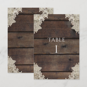 Rustic Barn Wood & Lace Romantic Table Number