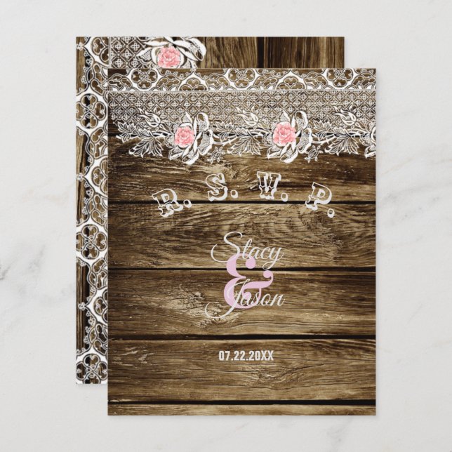 Rustic Barn Wood & Lace RSVP Card (Front/Back)