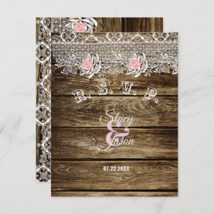 Rustic Barn Wood & Lace RSVP Card