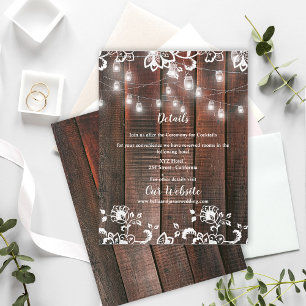 Rustic Barn Wood Lace String Lights Wedding Detail Enclosure Card