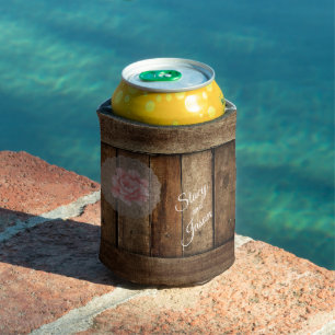 Rustic Barn Wood & Lace Wedding Favour Can Cooler