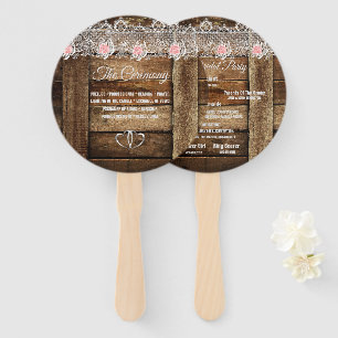 Rustic Barn Wood & Lace Wedding Program Hand Fan