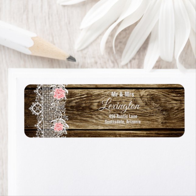Rustic Barn Wood & Lace Wedding Return Address (Insitu)