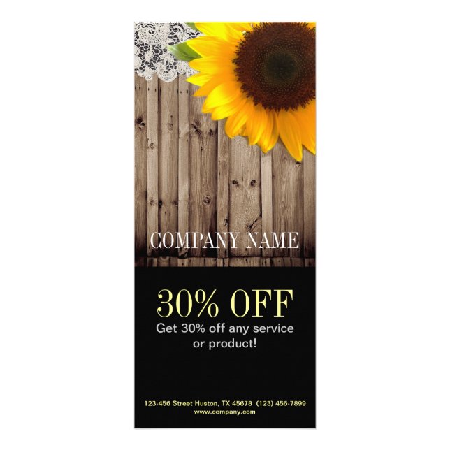 rustic  Barn Wood Lace western country sunflower Rack Card (Front)