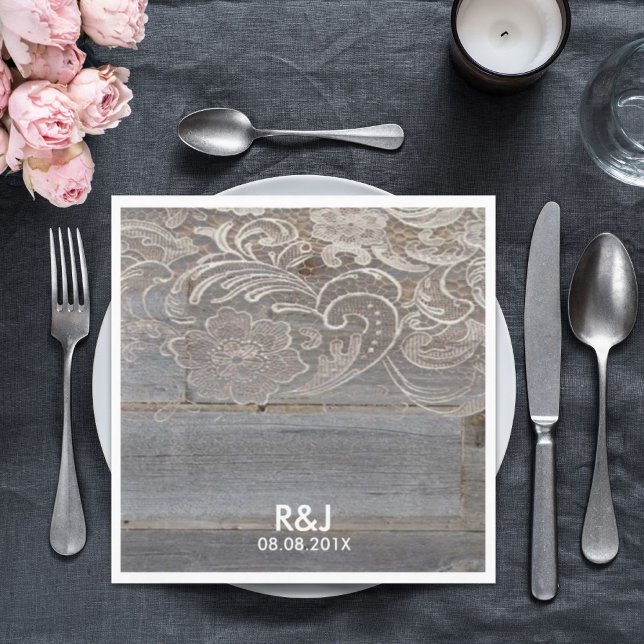 rustic barn wood lace western country wedding napkin (rustic barn wood lace western country wedding napkins)