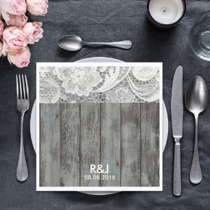 rustic barn wood lace western country wedding napkin