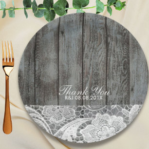 rustic barn wood lace western country wedding paper plate