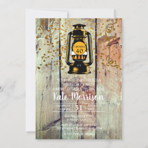 Rustic Barn Wood & Lantern 40th Birthday Party Invitation