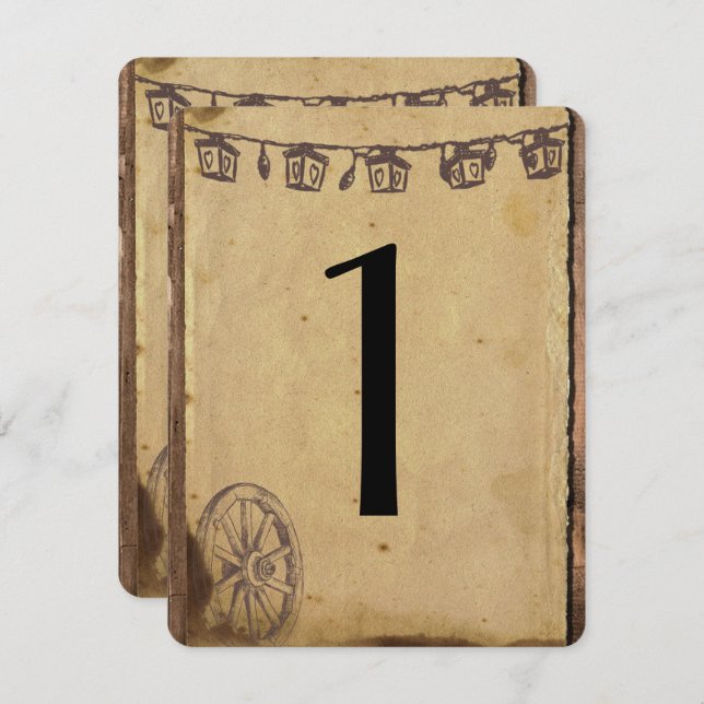 Rustic Barn Wood Lantern Wedding Table Number (Front/Back)
