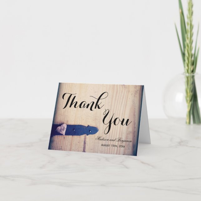 Rustic Barn Wood Latch Wedding Thank You Cards (Front)