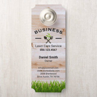 Rustic Barn Wood Lawn Care & Landscaping Service Door Hanger