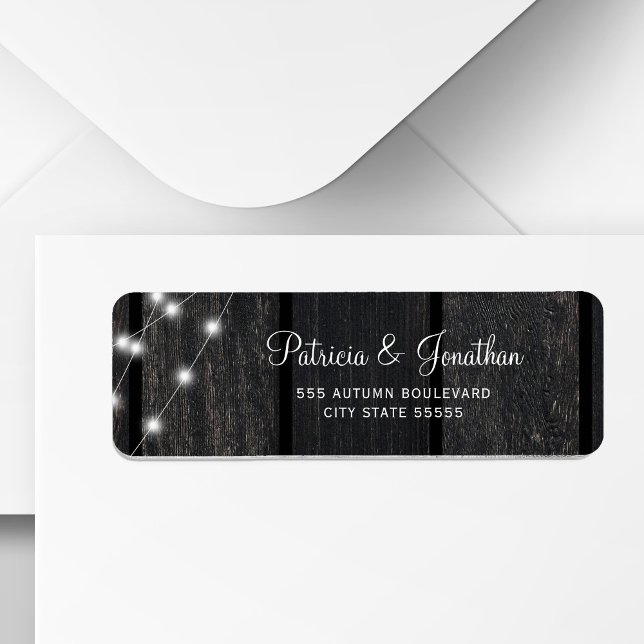Rustic barn wood lights wedding return address (Creator Uploaded)