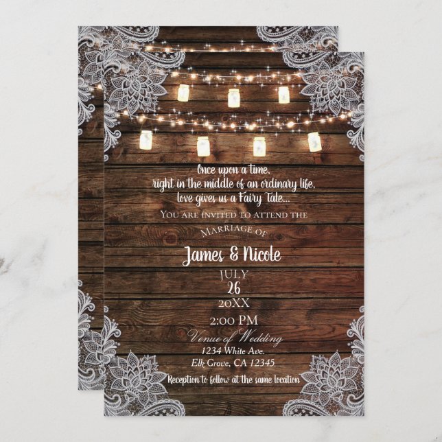 Rustic Barn Wood & Mason Jars Wedding Invitation (Front/Back)