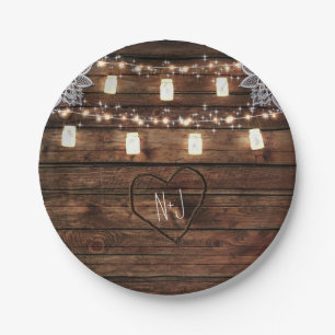Rustic Barn Wood & Mason Jars Wedding Party Paper Plate