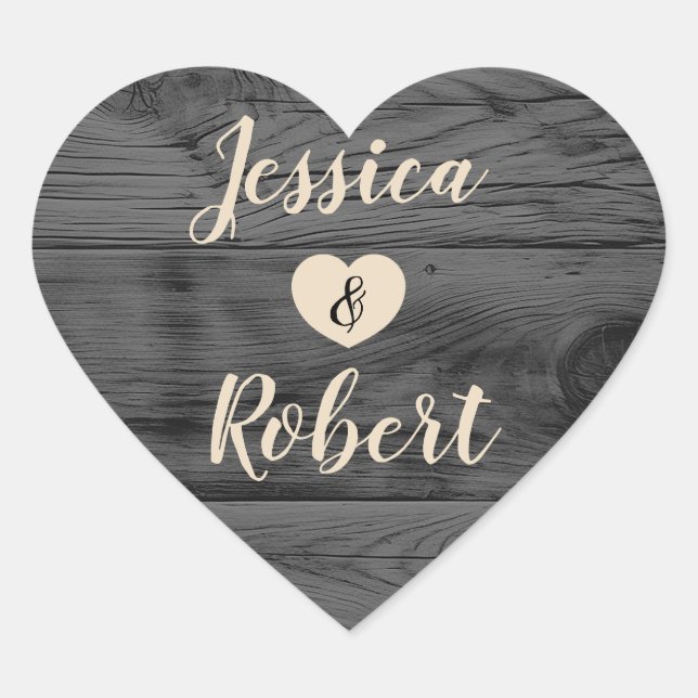 Rustic Barn Wood Monogram Heart Wedding Sticker (Front)