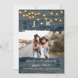 Rustic Barn Wood Monogram Photo Save the Date Invitation