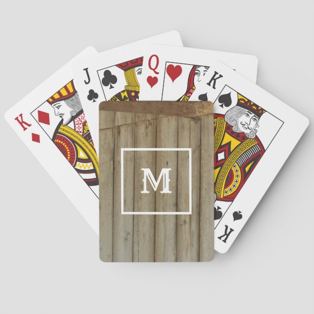 Rustic Barn Wood, Monogram, Western Playing Cards (Back)