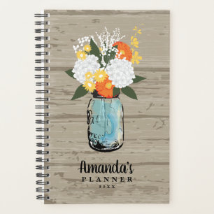 Rustic Barn Wood Orange Gerber Daisy Mason Jar Planner