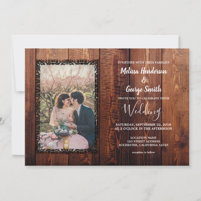 Rustic barn wood photo country Wedding Invitation (Front)
