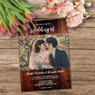 Rustic barn wood photo country wedding invitation