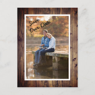 Rustic Barn Wood Photo Save Our Date Wedding Postcard