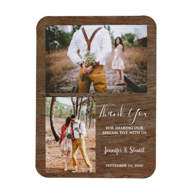 Rustic barn wood photo Thank You wedding magnet (Vertical)