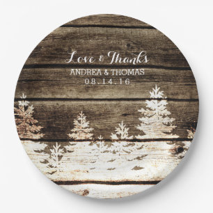 Rustic Barn Wood Pine Trees Winter Wedding Plates