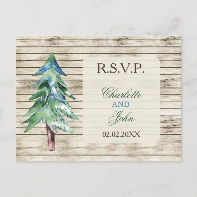 Rustic Barn Wood Pine Wedding Postcard (Front)