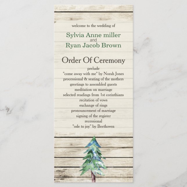 Rustic Barn Wood Pine Wedding Programme (Front)