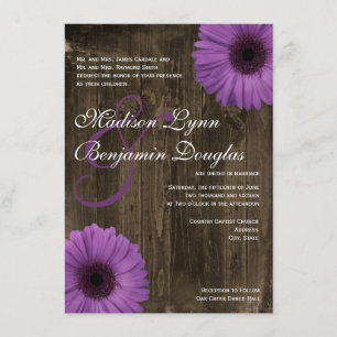 Rustic Barn Wood Purple Daisy Wedding Invitations