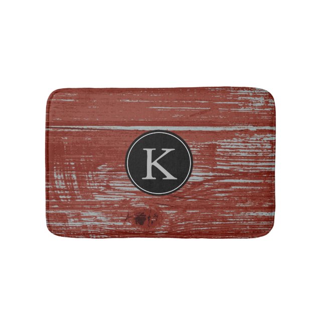 Rustic Barn Wood | Red Monogrammed Initial Bath Mat (Front)