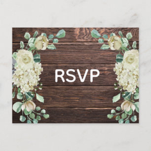 Rustic Barn Wood Rose Floral Wedding RSVP Invitation Postcard