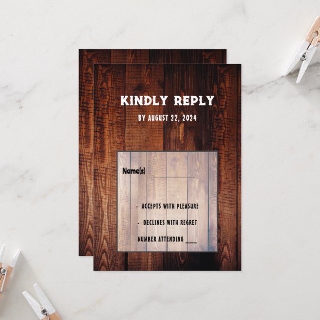 Rustic barn wood rural country wedding RSVP Invitation (Front/Back In Situ)