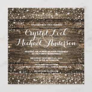 Rustic Barn Wood Snowflakes Winter Wedding Invitation