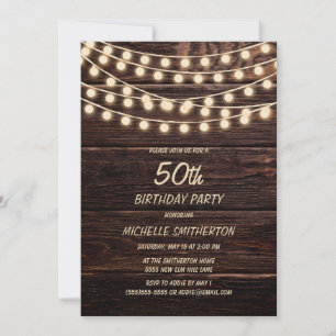 Rustic Barn Wood String Lights 50th Birthday Invitation