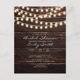 Rustic Barn Wood String Lights Bridal Shower Invitation