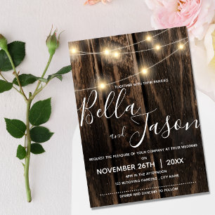 Rustic Barn Wood String Lights Country Wedding Invitation