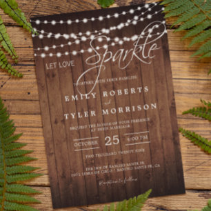 Rustic Barn Wood String Lights Evening Wedding Invitation