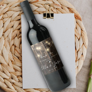 Rustic Barn Wood String Lights Wedding Favor Wine Label