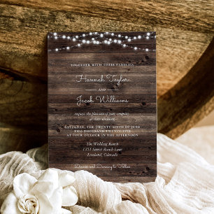 Rustic Barn Wood String Lights Wedding Invitation