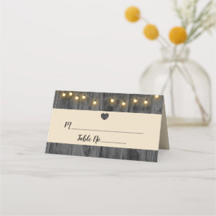 Rustic Barn Wood String Lights Wedding Place Card