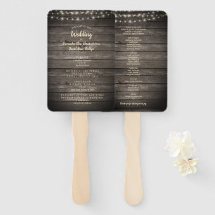 Rustic Barn Wood String Lights Wedding Program Hand Fan