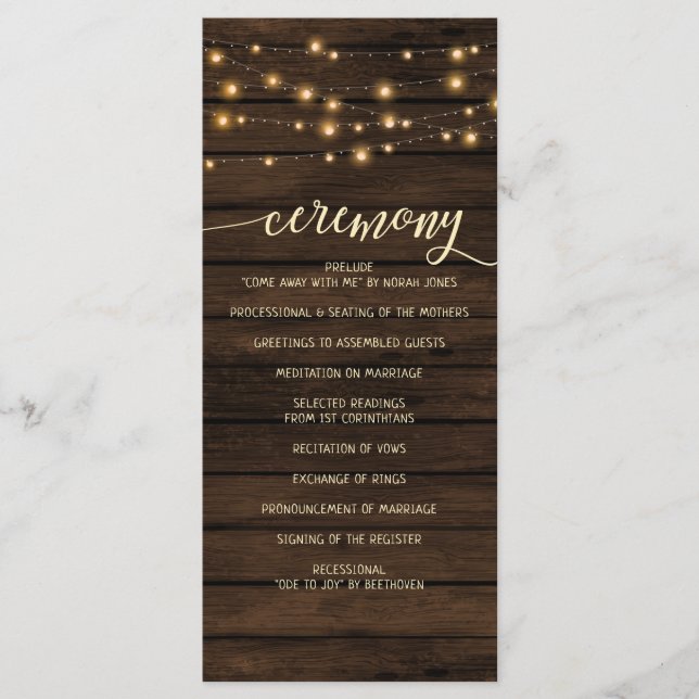 Rustic Barn Wood String lights Wedding programs Programme (Front)