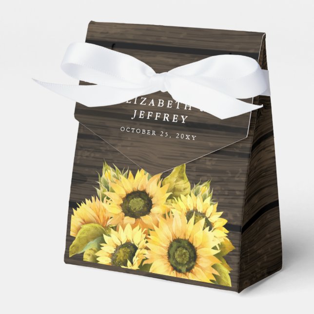 Rustic Barn Wood Sun Flowers Wedding Favour Box (Front Side)
