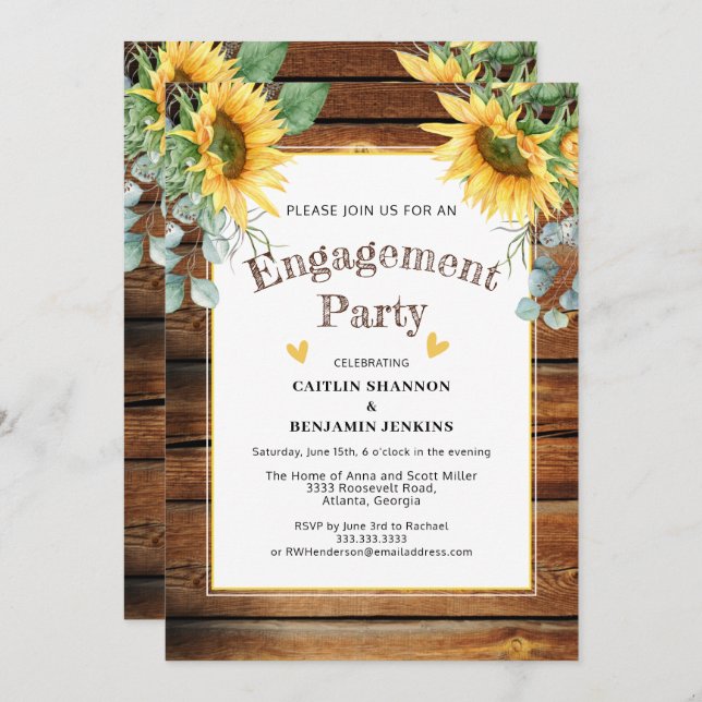Rustic Barn Wood Sunflower Engagement Party Invitation (Front/Back)