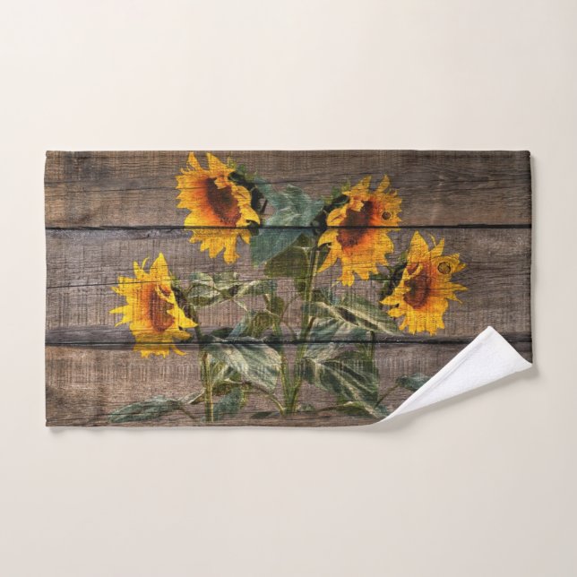 Rustic Barn Wood Sunflower Hand Towel (Hand Towel)